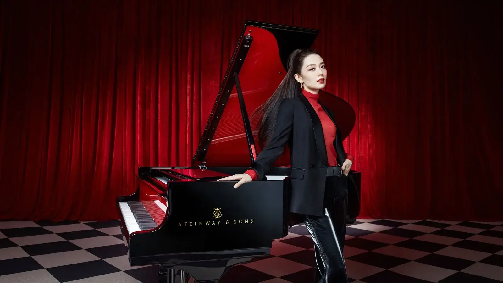 Steinway Artist Gina Alice in front of Steinway Grand Piano